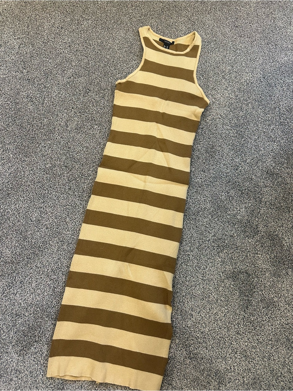 Forever 21 Striped Sleeveless Midi Dress in Mustard & Olive